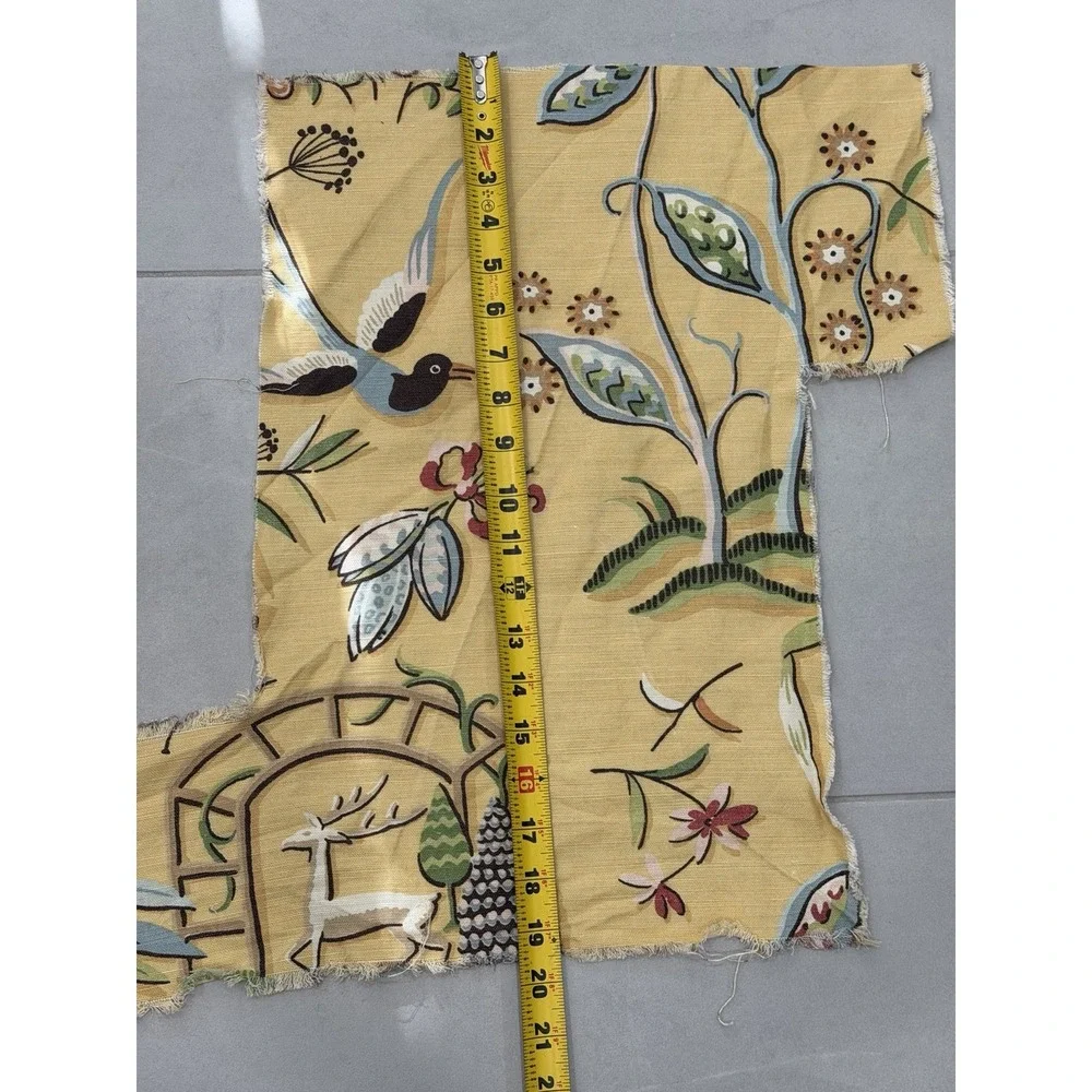 Thibaut Providence Fabric ~1.5 yd plus remnants UK Made Bird Deer Floral Yellow